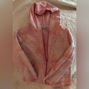 Pretty peach/pink Lily Bleu Size 6 child’s full zip hoodie with rhinestone star